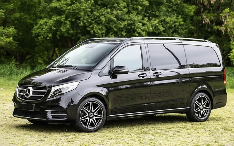 Black Mercedes-Benz V-Class, front three-quarter view